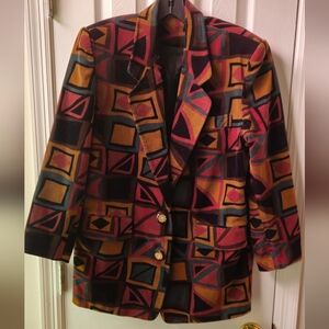 Multi-Color Geometric Patterned Tailor-Made Women's Blazer - Size Large
